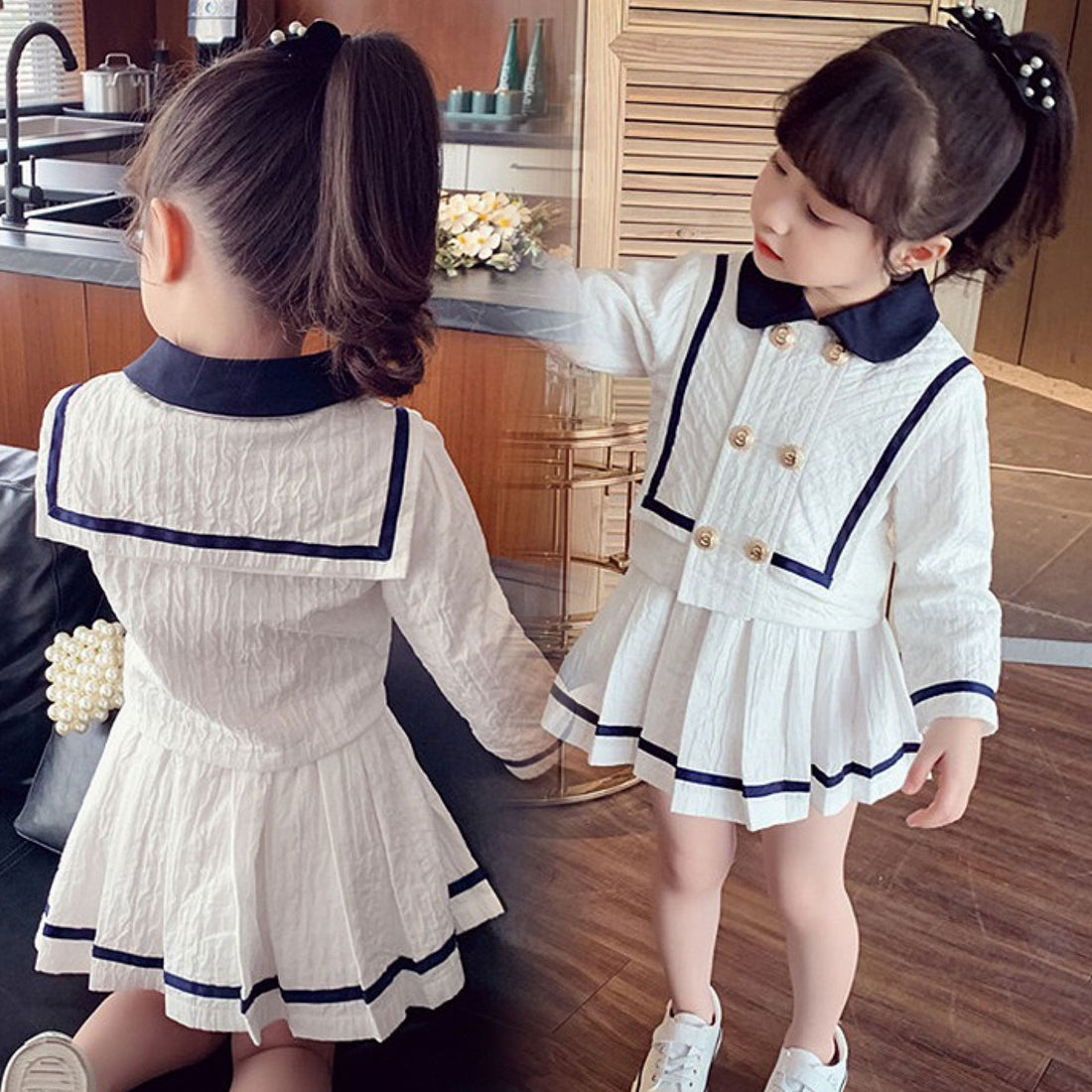 [507644] - Setelan Blouse School Rok Rempel Import Anak Perempuan - Motif School Uniform