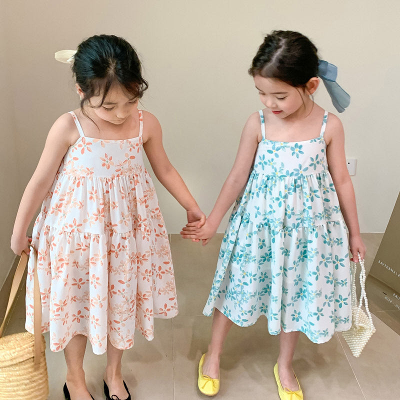 [507662] - Long Dress Lengan Kutung Import Anak Perempuan - Motif Flower Petals