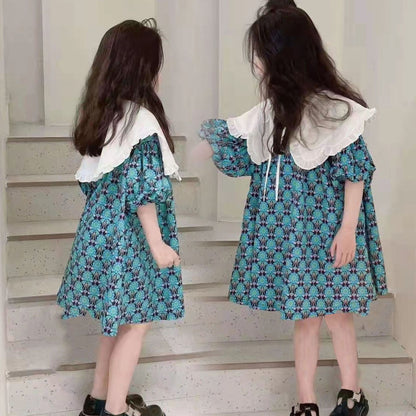 [507666] - Dress Kerah Renda Balon Oversize Anak Perempuan - Motif Abstract Pattern