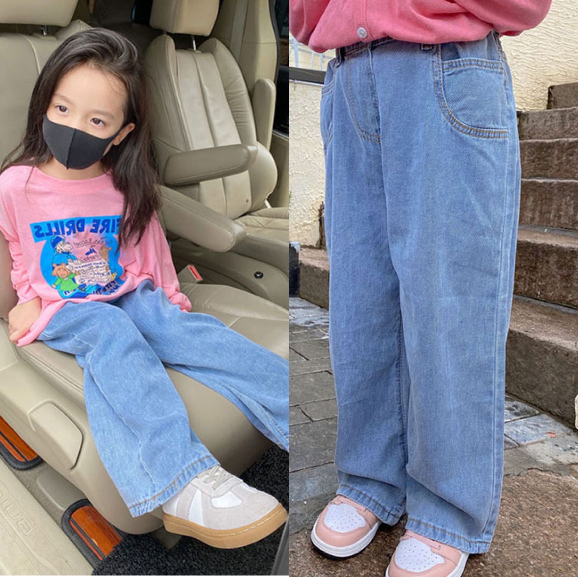 [507671] - Celana Panjang Jeans Kulot Import Anak Perempuan - Motif Long Plain