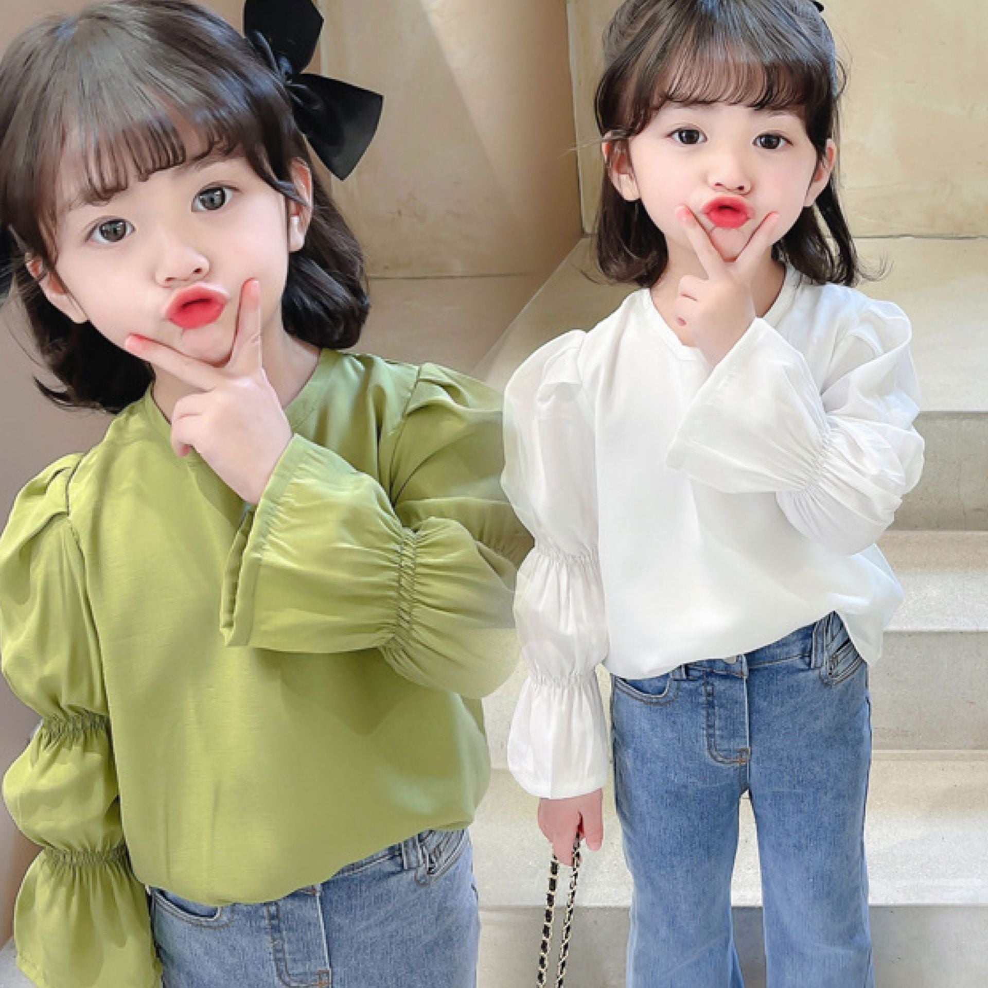 [507673] - Atasan Blouse Polos Lengan Panjang Anak Perempuan - Motif Tie Sleeve