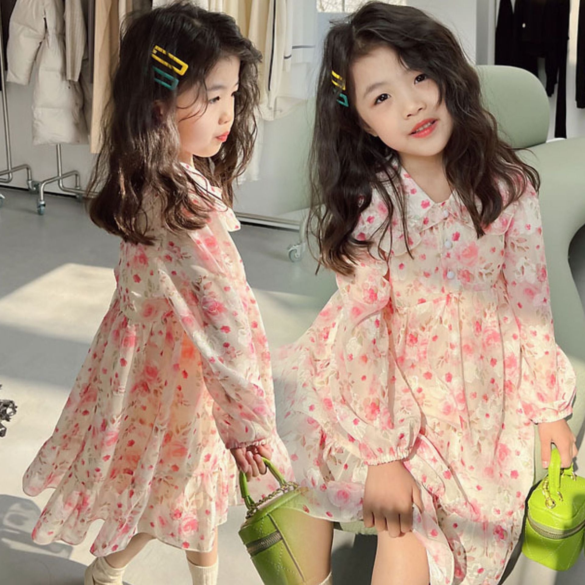 [507676] - Long Dress Lengan Panjang Anak Perempuan - Motif Faint Flower