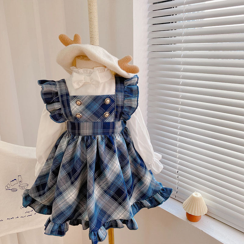 [507677] - Setelan Blouse Overall Anak Perempuan - Motif Cross Box