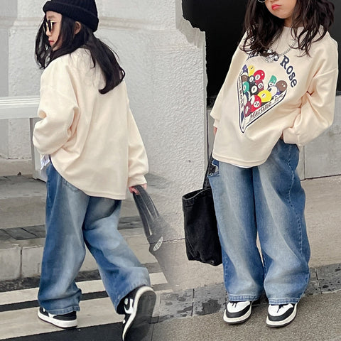 [507679] - Celana Panjang Jeans Kulot Sobek Anak Perempuan - Motif Side Torn