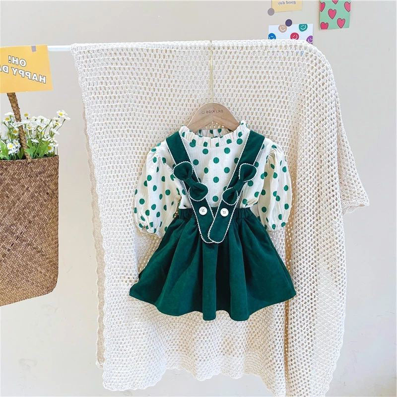 [507683] - Setelan Blouse Polkadot Overall Kodok Anak Perempuan - Motif Tie Rope