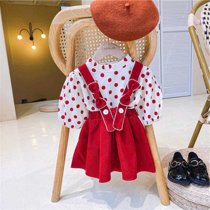 [507683] - Setelan Blouse Polkadot Overall Kodok Anak Perempuan - Motif Tie Rope