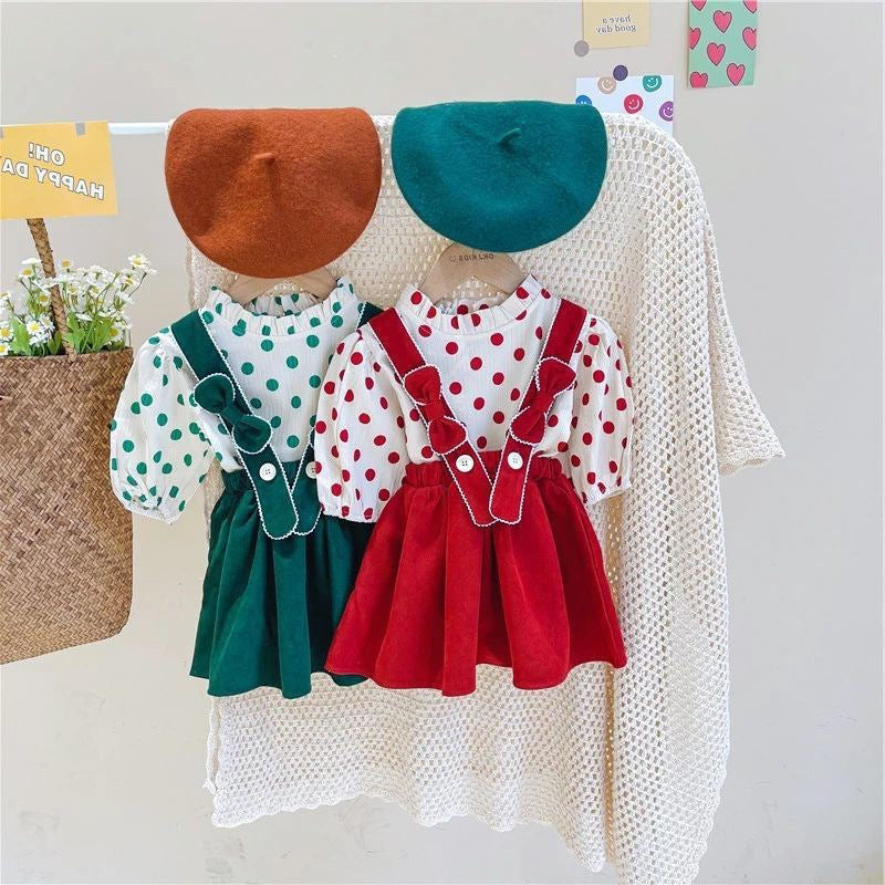 [507683] - Setelan Blouse Polkadot Overall Kodok Anak Perempuan - Motif Tie Rope