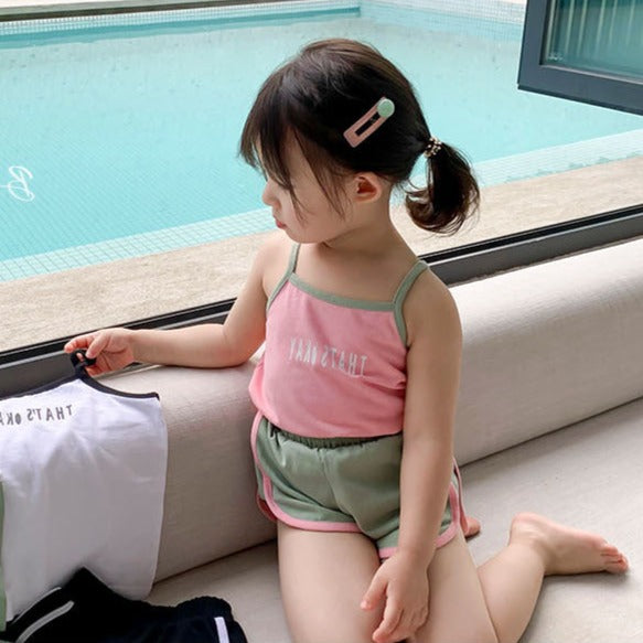 [507690] - Setelan Sport Tank Top Hotpants Anak Perempuan - Motif Plain Writing