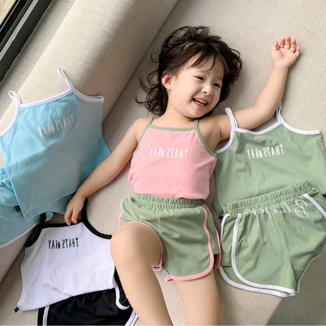[507690] - Setelan Sport Tank Top Hotpants Anak Perempuan - Motif Plain Writing