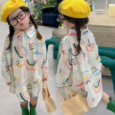 [507692] - Blouse Kemeja Oversize Anak Perempuan - Motif Cloud Rainbow