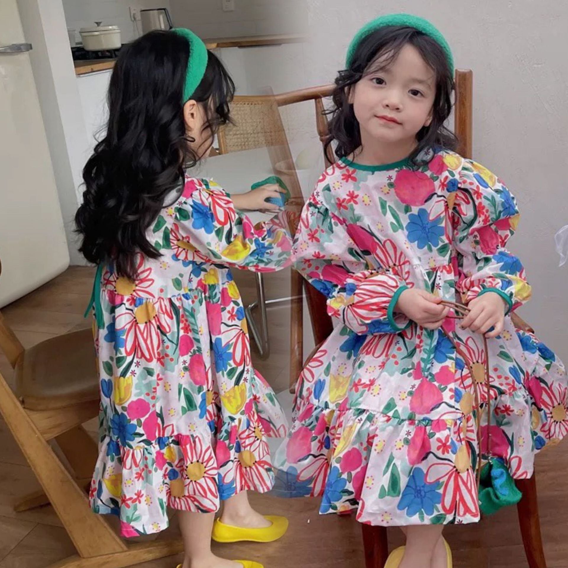 [507693] - Dress Oversize Lengan Panjang Anak Perempuan - Motif Flower Art