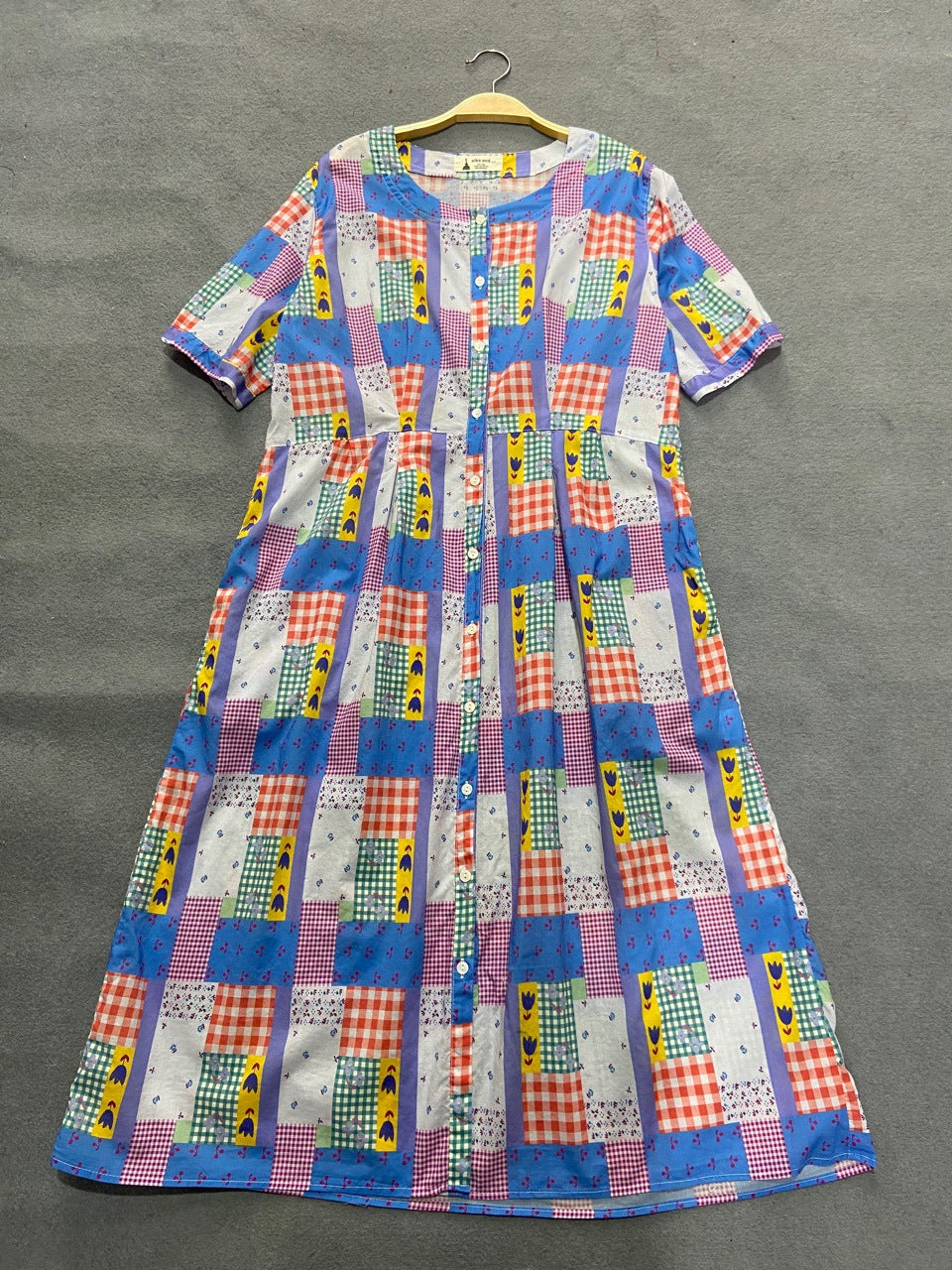 [507694] - Dress Lengan Balon Import Anak Perempuan - Motif Abstract Box