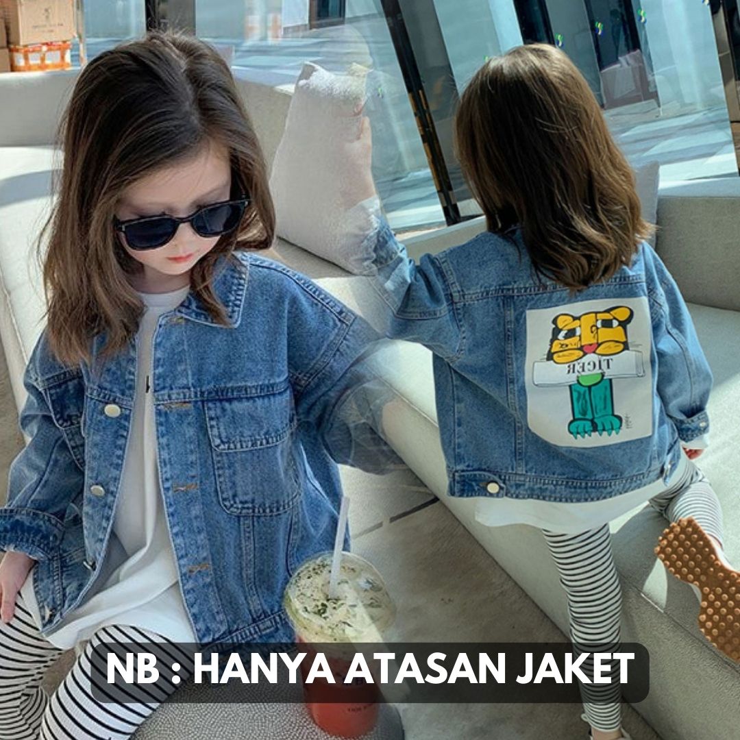 [507699] - Atasan Jaket Jeans Denim Anak Perempuan - Motif Paper Tiger