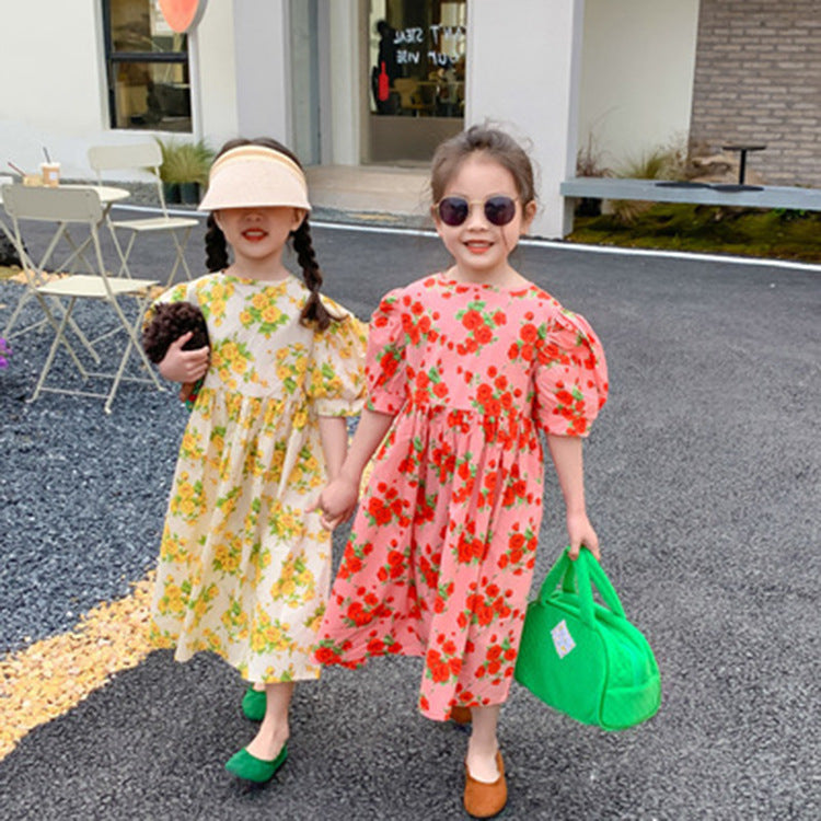 [507708] - Long Dress Lengan Pendek Anak Perempuan - Motif Flower Tie