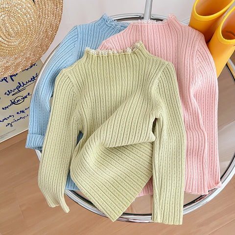 [507718] - Baju Atasan Sweater Rajut Lengan Panjang Anak Perempuan - Motif Plain Line