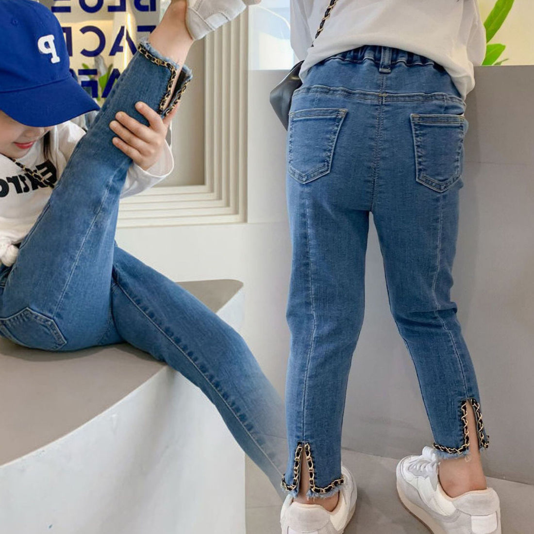 [507720] - Celana Panjang Jeans Rawis Import Anak Perempuan - Motif Middle Split