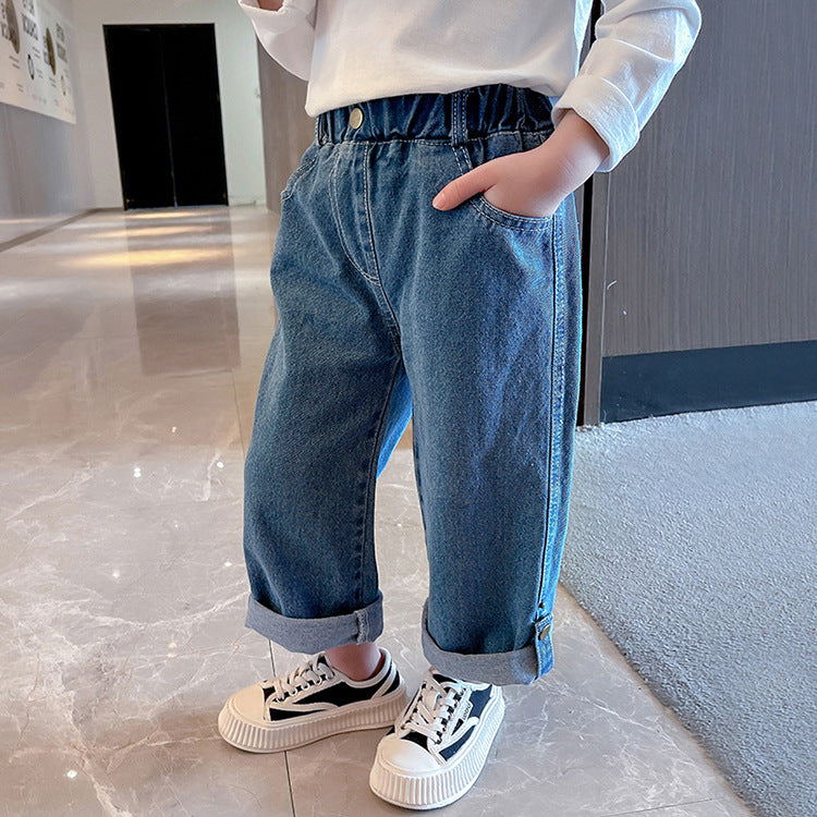 [507721] - Celana Panjang Jeans Lipat Import Anak Perempuan - Motif Folding Rope