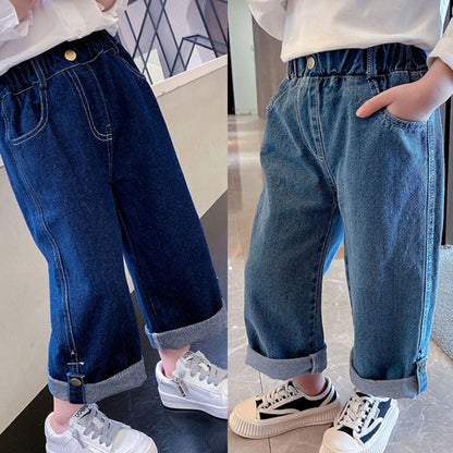 [507721] - Celana Panjang Jeans Lipat Import Anak Perempuan - Motif Folding Rope