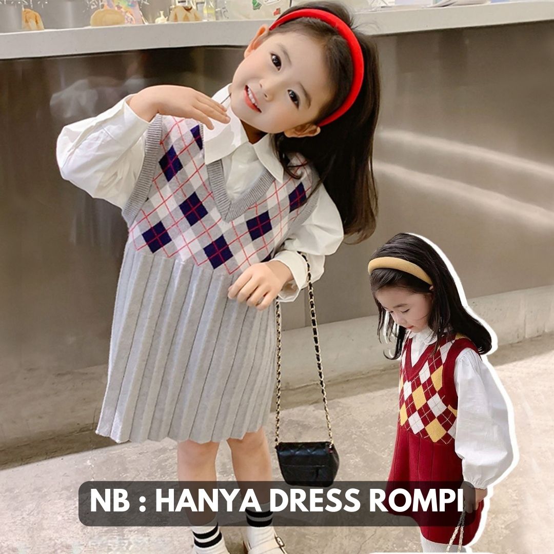 [507727] - Dress Rompi Rajut Lengan Kutung Anak Perempuan - Motif Rhombus Pattern