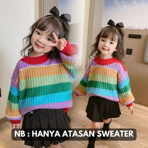 [507730] - Atasan Sweater Rajut Oversize Anak Perempuan - Motif Knitting Rainbow