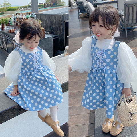 [507740] - Setelan Blouse Overall Polkadot Anak Perempuan - Motif Round Circle