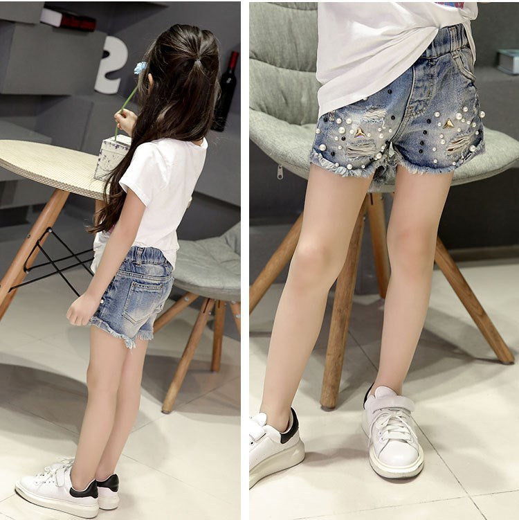 [508102] - Celana Pendek Jeans Anak Kekinian - Motif Pearl Tassel
