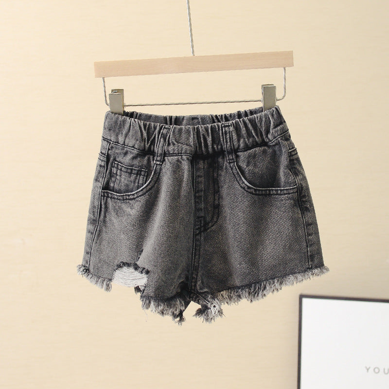 [508122-BLACK GRAY] - Celana Import Jeans Anak Kekinian - Motif Tassel Stitching