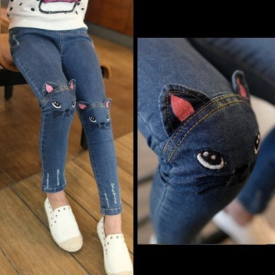 [508162] -Celana Panjang Jeans Anak Kekinian - Motif Cat Face