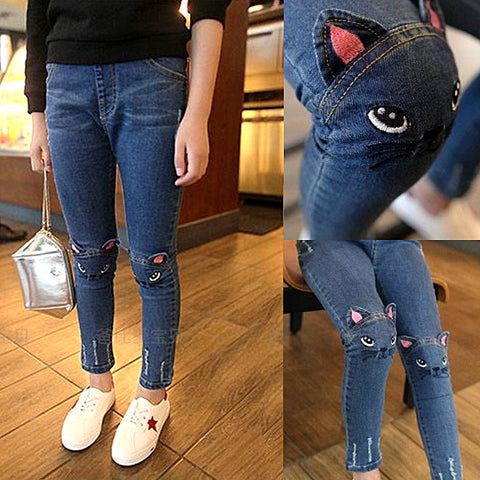 [508162] -Celana Panjang Jeans Anak Kekinian - Motif Cat Face