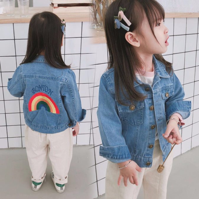 [508188] - Jaket Jeans Trendi Anak / Jaket Anak Import - Motif Rainbow Bonton