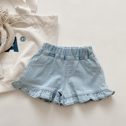 [508196] - Celana Pendek Kain Semi Jeans Hotpants Anak Perempuan - Motif Plain Lace