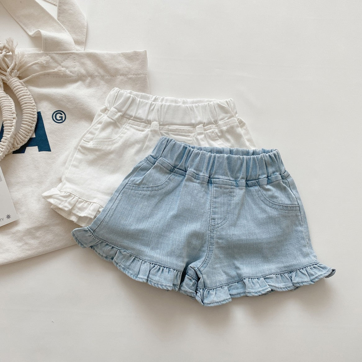 [508196] - Celana Pendek Kain Semi Jeans Hotpants Anak Perempuan - Motif Plain Lace