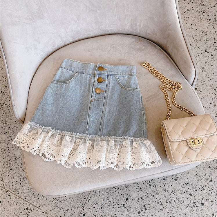 [508201] - Rok Pendek Jeans Renda Anak Perempuan - Motif Casual Lace
