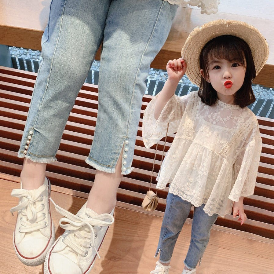 [508203] - Celana Panjang Jeans Pensil Rawis Mutiara Anak Perempuan - Motif Little Pearl