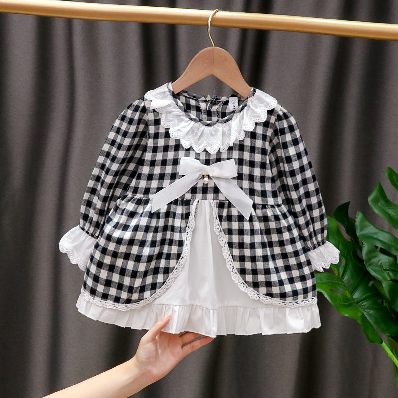 [509101-BLACK WHITE] - Dress Fashion Anak Perempuan Import  - Motif Tassel Box