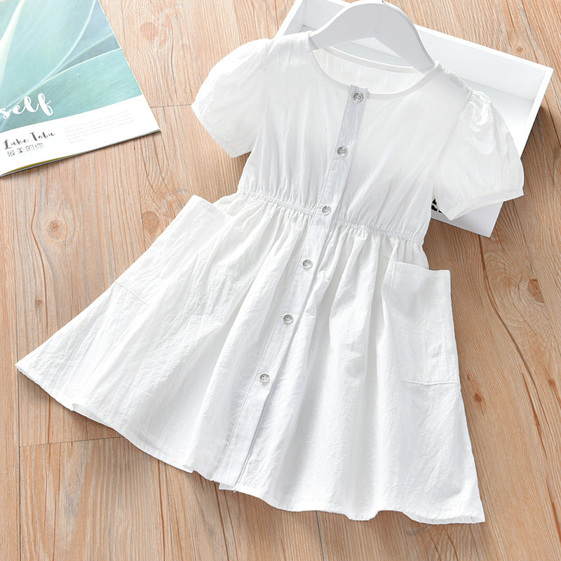 [511131-WHITE] - Dress Anak Perempuan Fashion Kekinian - Motif Side Pocket