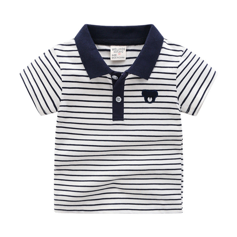 [513373] - Atasan Kaos Polo Fashion Anak Import - Motif Bear Stripe Bordir
