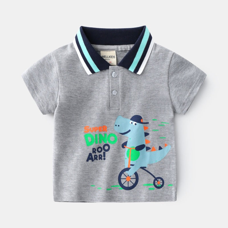 [513148] - Atasan Kaos Polo Fashion Anak Import - Motif Dino Bike