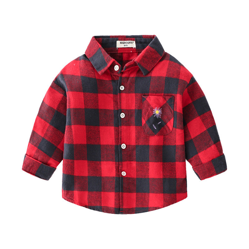 [513168] - Atasan Kemeja Flanel Fashion Anak - Motif Gingham Flannel Bordir