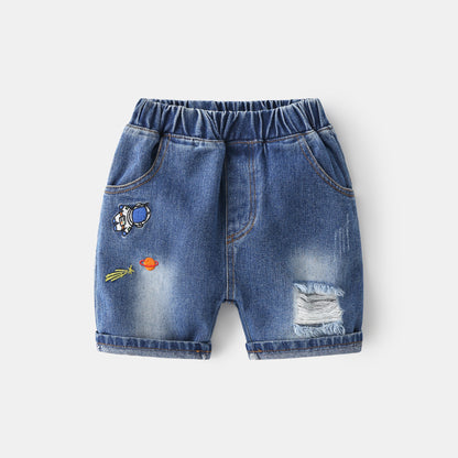 [513326] - Bawahan Pendek / Celana Jeans Anak - Motif Outer Space Bordir