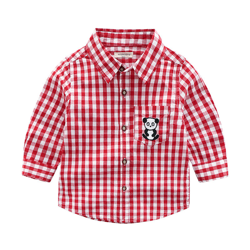 [513436] - Baju Atasan Kemeja Anak - Motif Gingham Panda