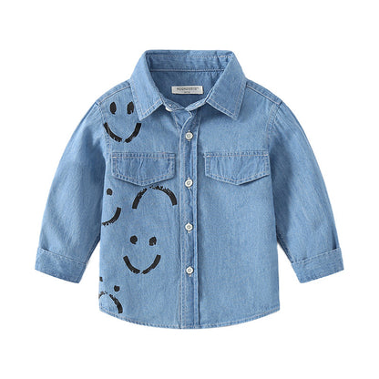 [513507] - Baju Atasan Import Kemeja Anak - Motif Sneaky Smile