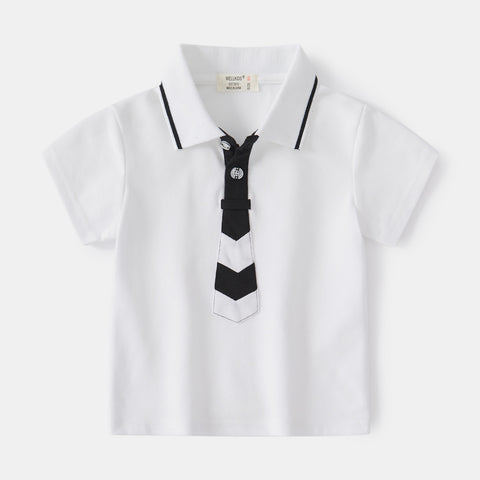 [513540] - Atasan Kaos Kerah Polo Berdasi Lengan Pendek Anak Laki-laki - Motif Neat Tie