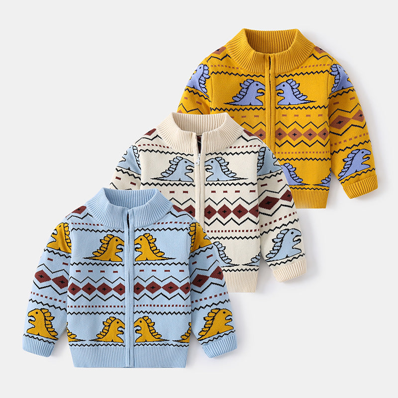 [513542] - Atasan Lengan Panjang Jaket Rajut Anak Cowok Cewek - Motif Geometry Dino