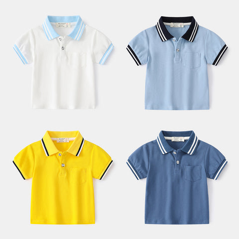 [513546] - Atasan Kaos Kerah Polo Lengan Pendek Anak Laki-laki - Motif Plain Lines