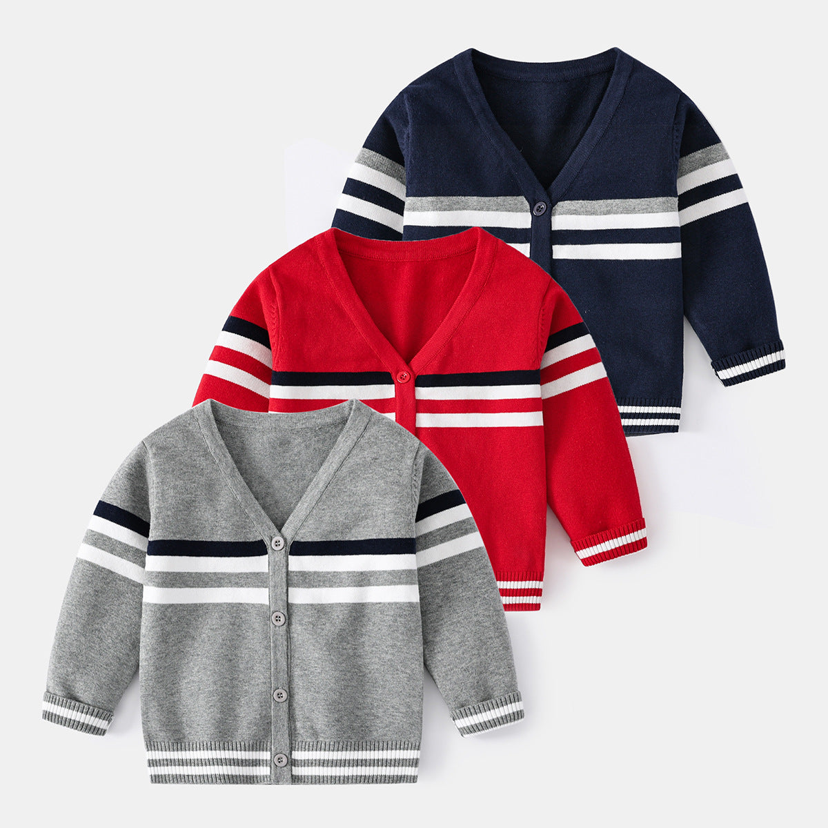 [513551] - Atasan Lengan Panjang Jaket Rajut Cardigan Anak Cowok Cewek - Motif Strip Lines
