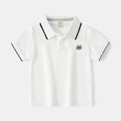 [513552] - Atasan Kaos Lengan Pendek Polo Kerah Bordir Anak Laki-laki - Motif Mini Frog