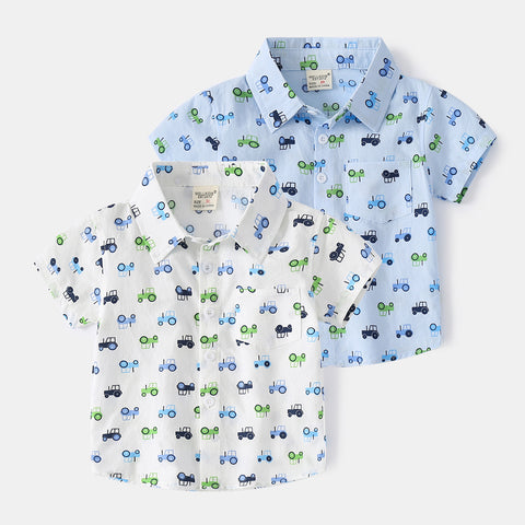 [513553] - Atasan Kemeja Lengan Pendek Anak Laki-laki - Motif Little Tractor