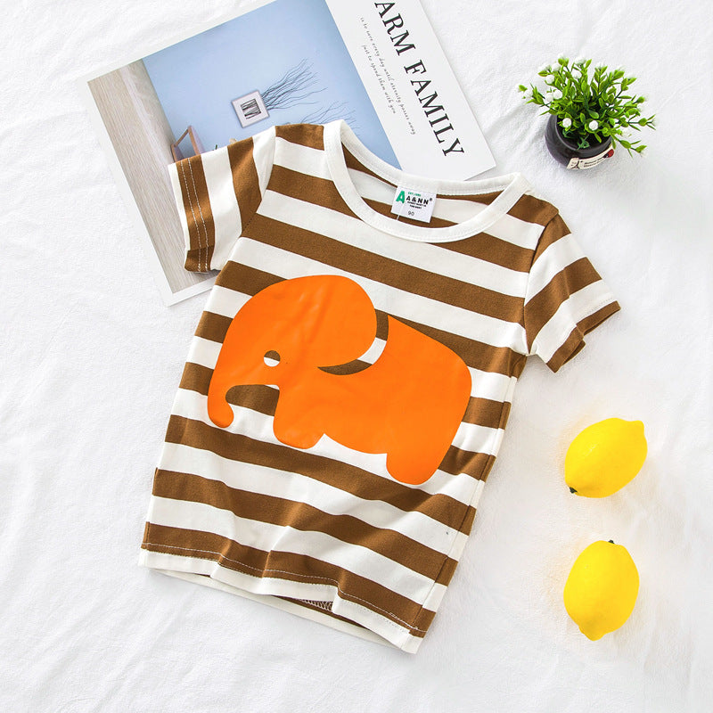 [513560] - Atasan Kaos Belang Lengan Pendek Anak Laki-laki - Motif Strip Elephant