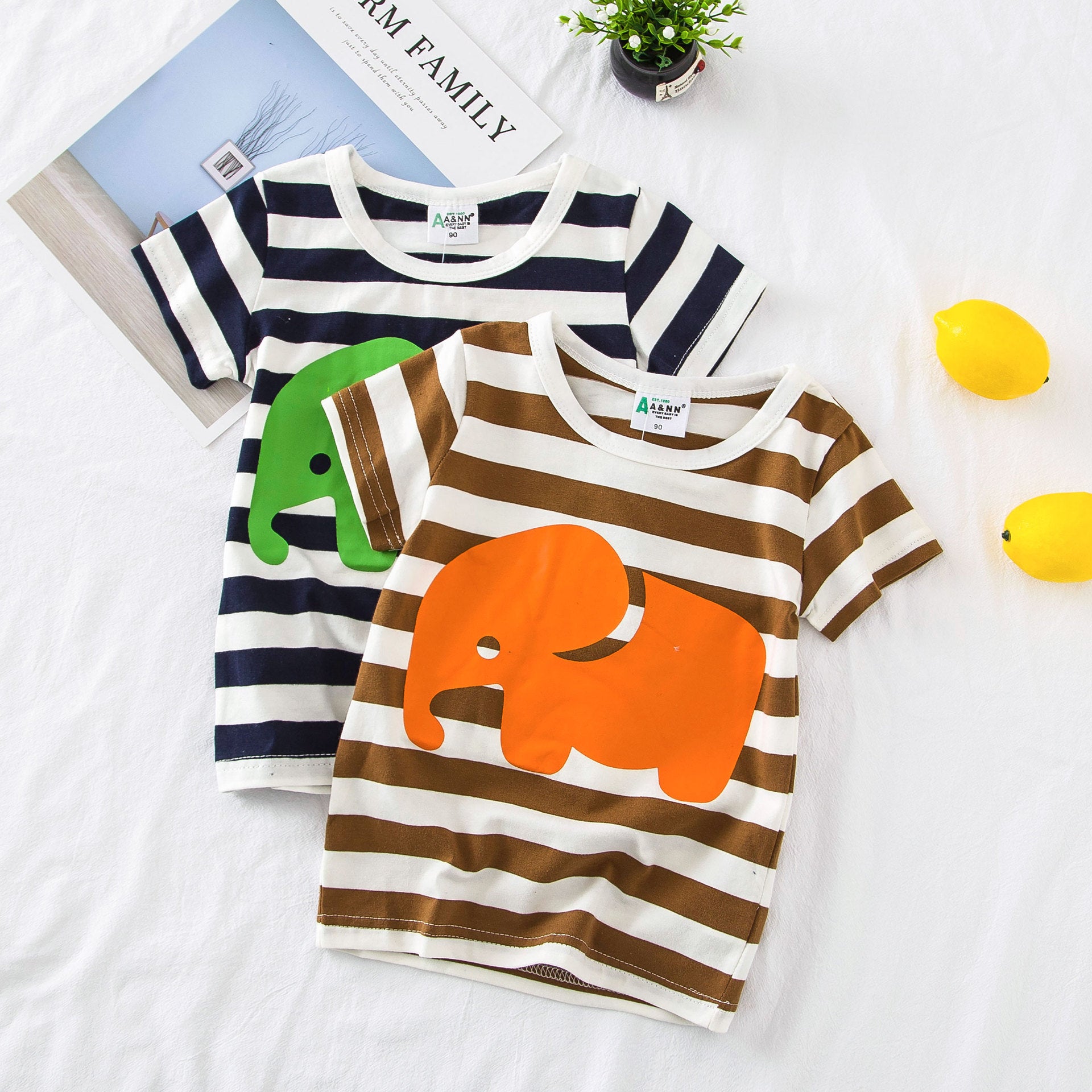 [513560] - Atasan Kaos Belang Lengan Pendek Anak Laki-laki - Motif Strip Elephant